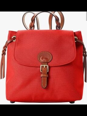 Dooney & Bourke Bright Red Backpack with Brown Leather Trim
